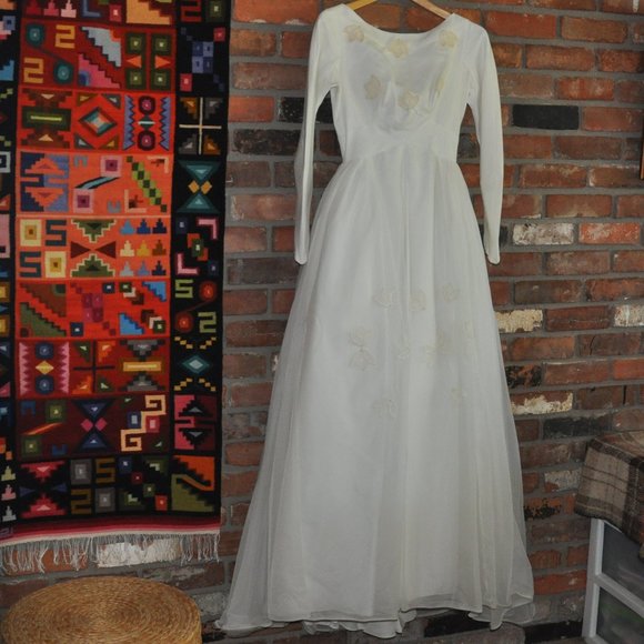 Vintage 50s 60s ILGWU Unoin Made Crinoline Modest Wedding Grad Dress Gown S - Picture 10 of 13